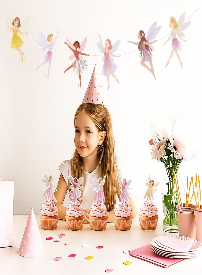 Ouksma Fairy Birthday Party Decorations for Girls - Fairy Cupcake Toppers with Banner or Backdrop, Fairy Tale Theme Baby Shower & Party Supplies (Cupcake Topper + Banner) - Image 4
